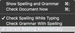 Spelling and Grammar menu options